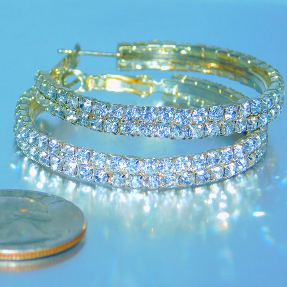 Rhinestone & Gold Crystal Hoop Earrings NEW! - Picture 4 of 7